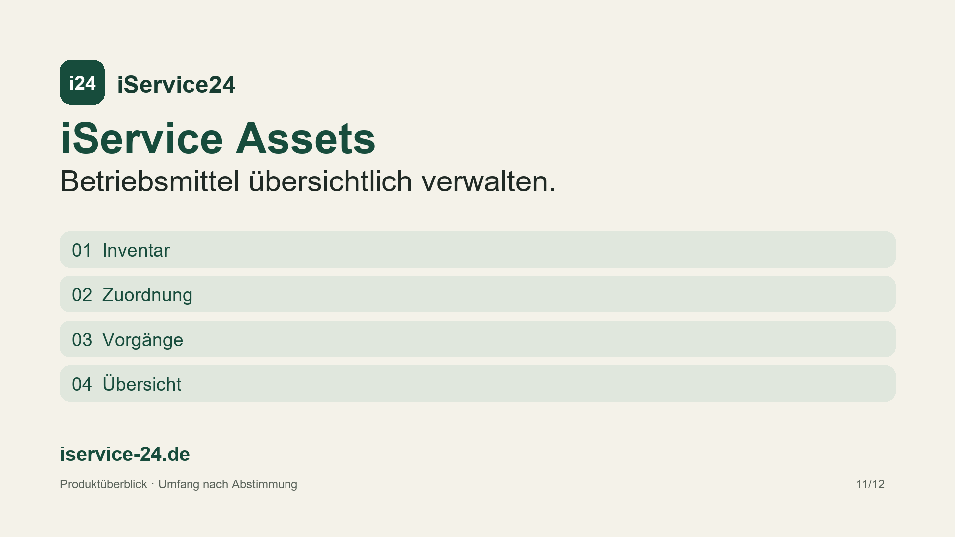 Produktüberblick Assets